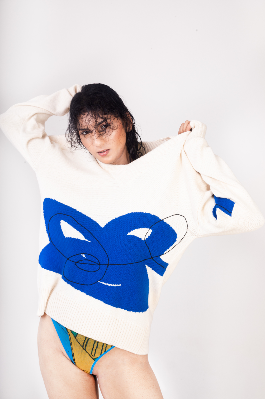 V Neck Embroidered Doodle Sweater