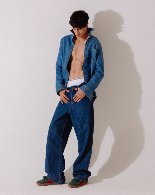 Patterned Indigo Jeans