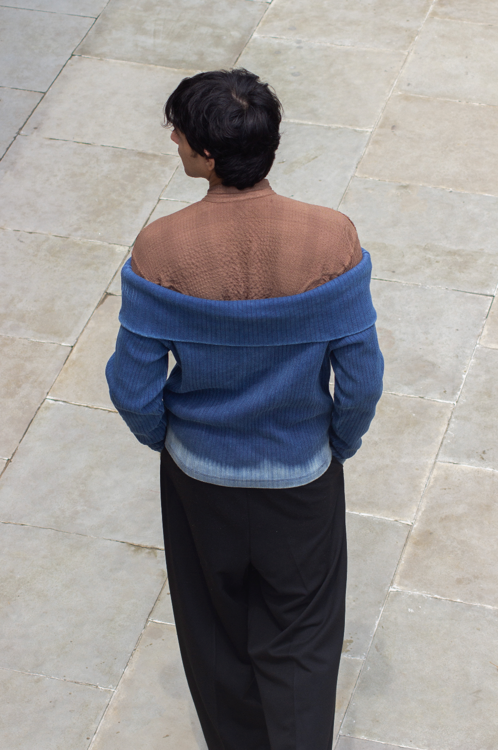 Off-Shoulder Denim Knit