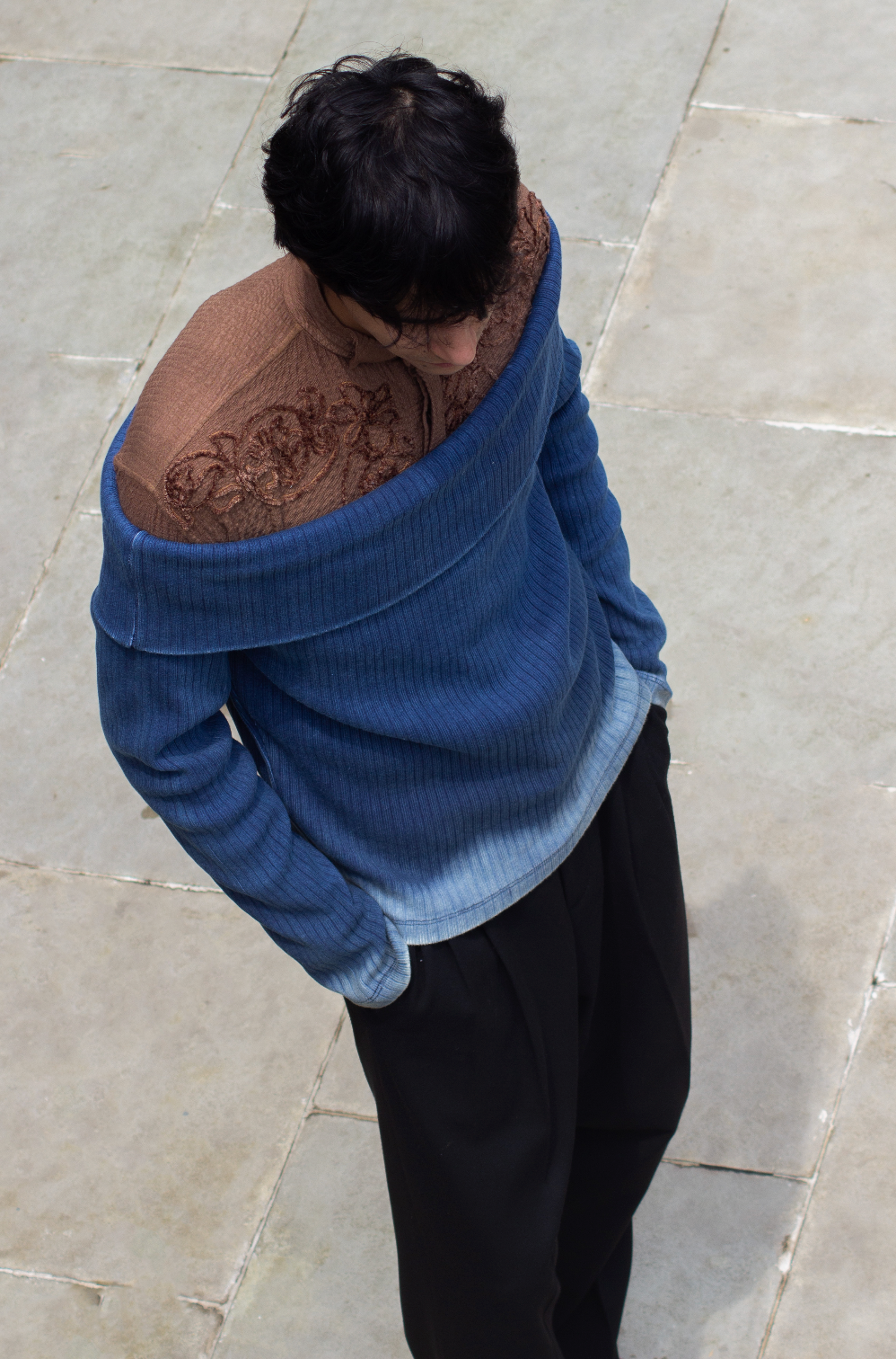 Off-Shoulder Denim Knit
