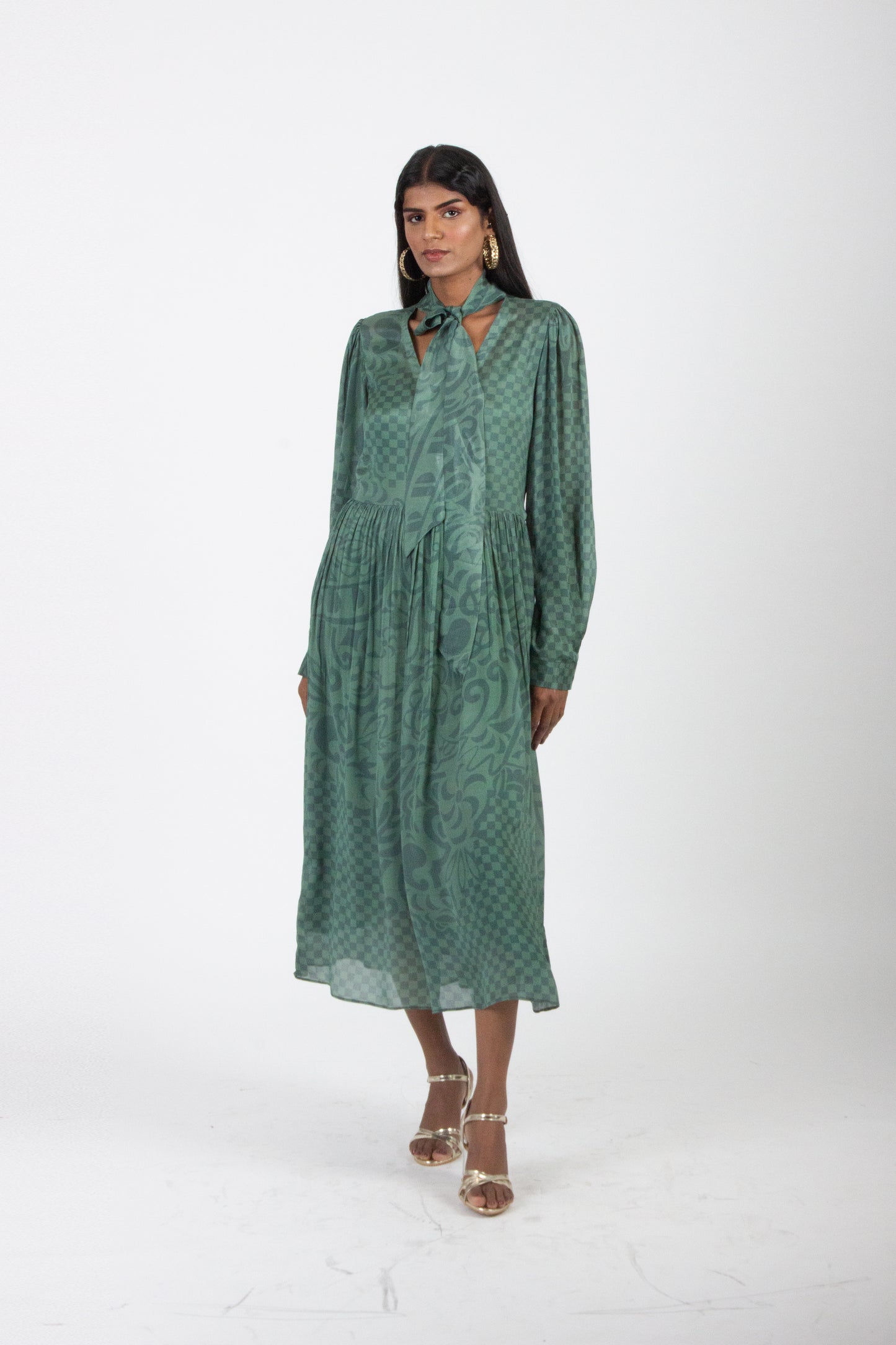 Olive Printed Silk Dress