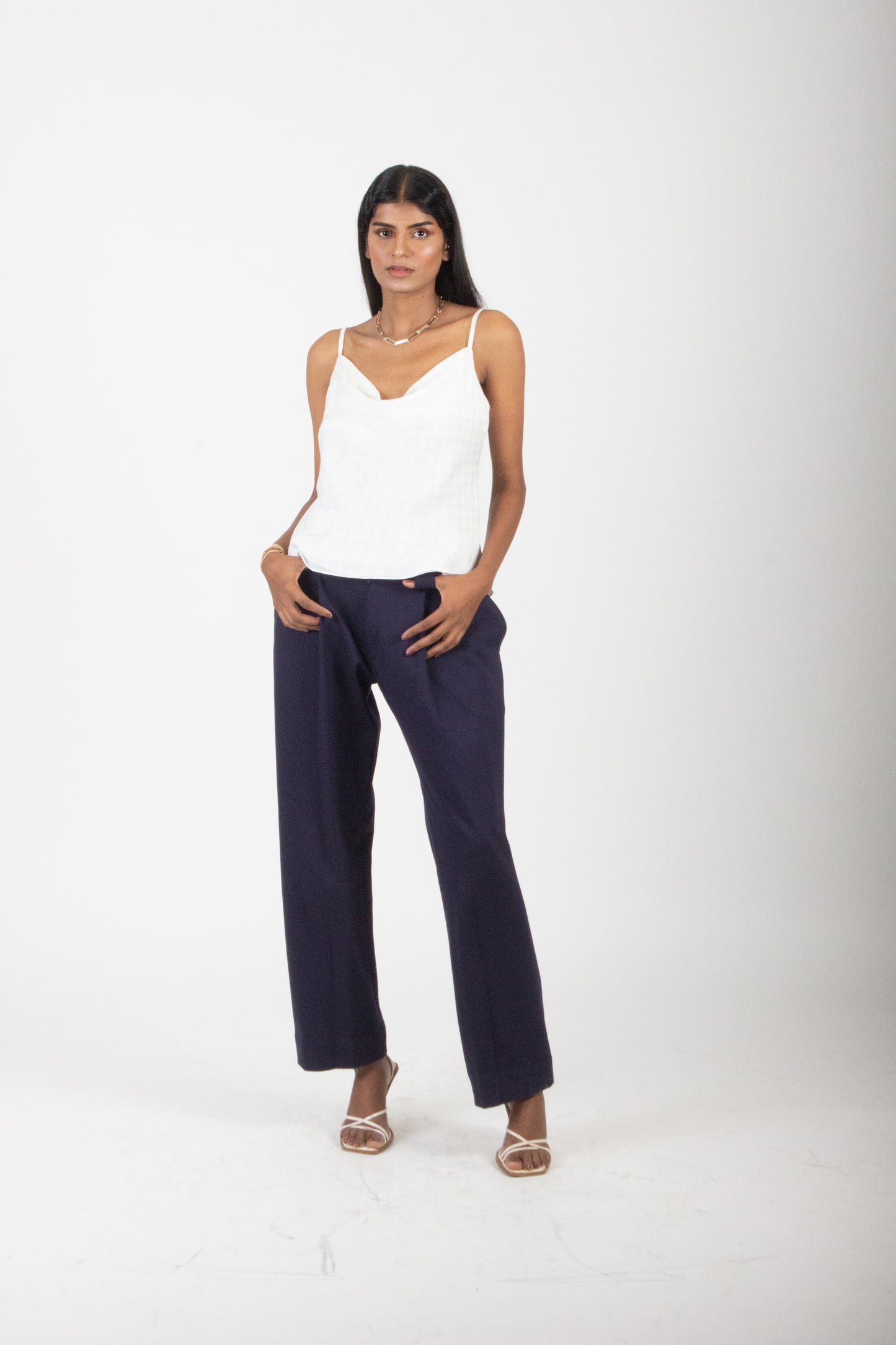 Ivory Printed Silk Cowl Top