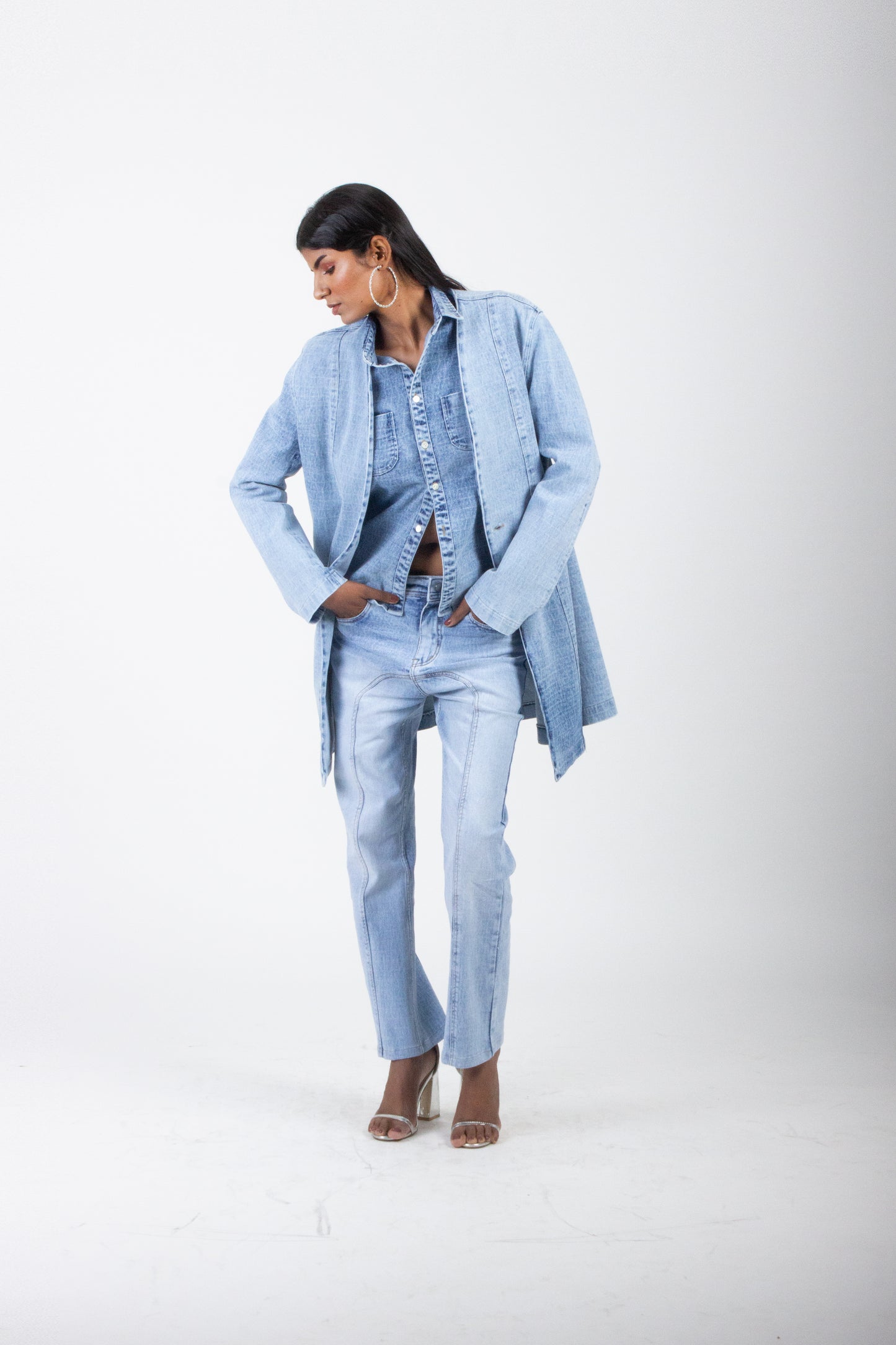 Patterned Denim Overcoat