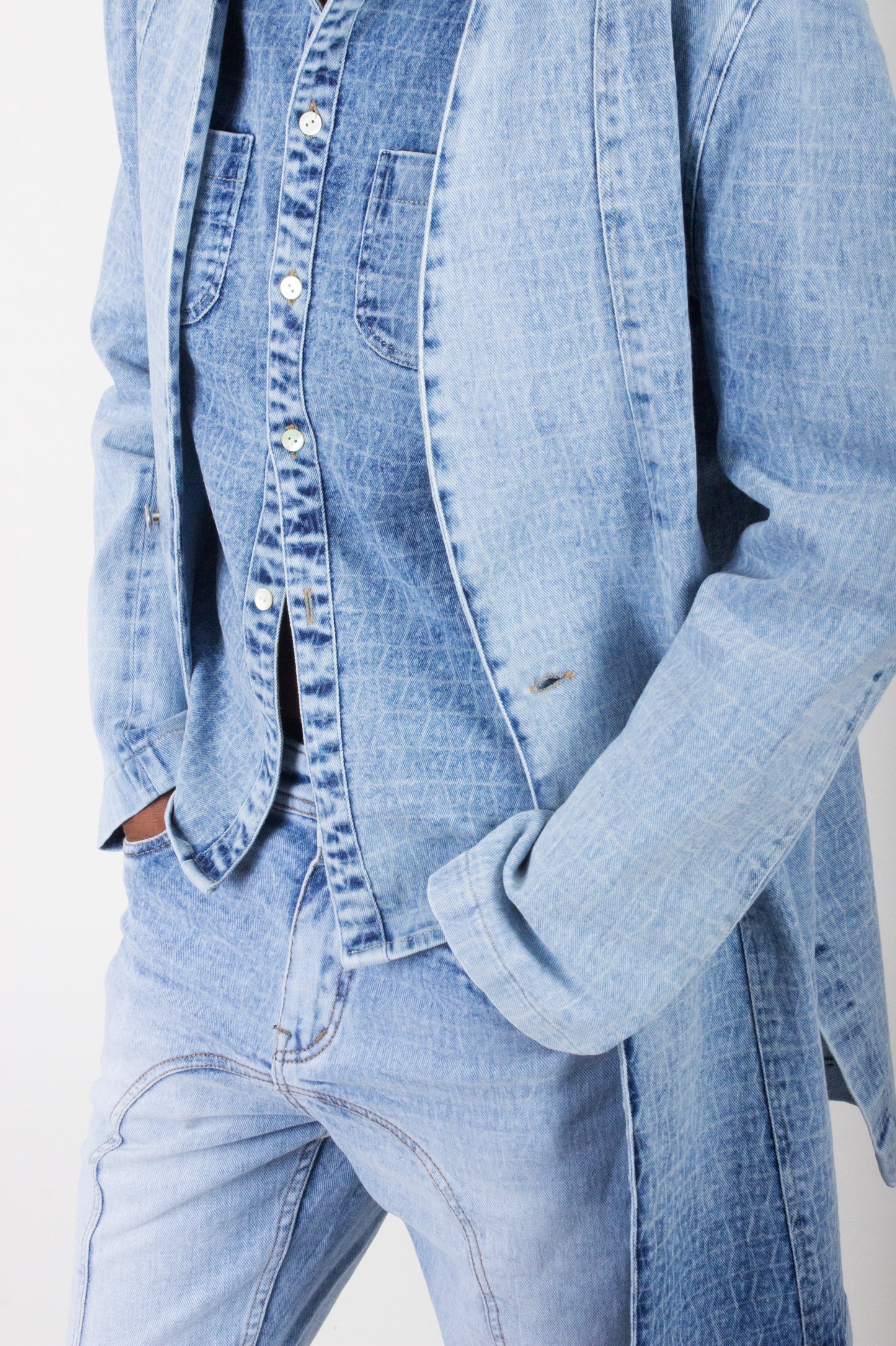 Patterned Denim Overcoat