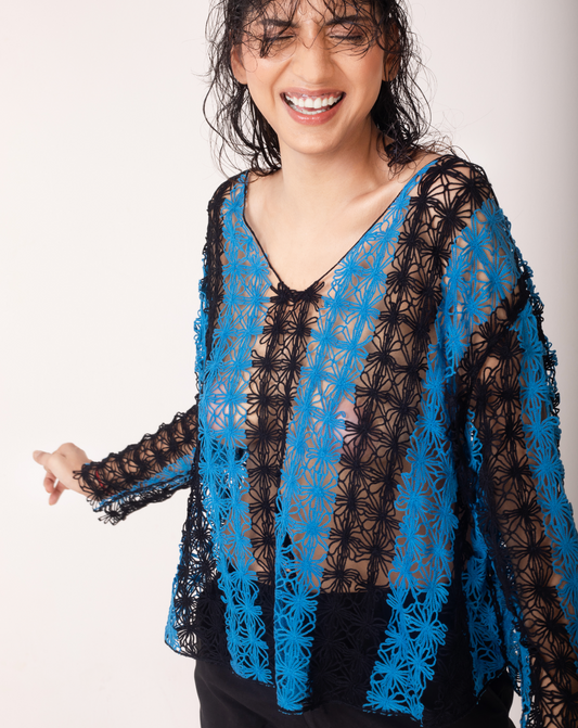 Embroidered Stripe Moon Top