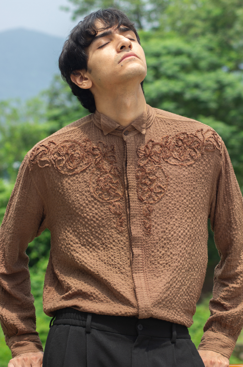 Textured Quilling Shirt in Coffee