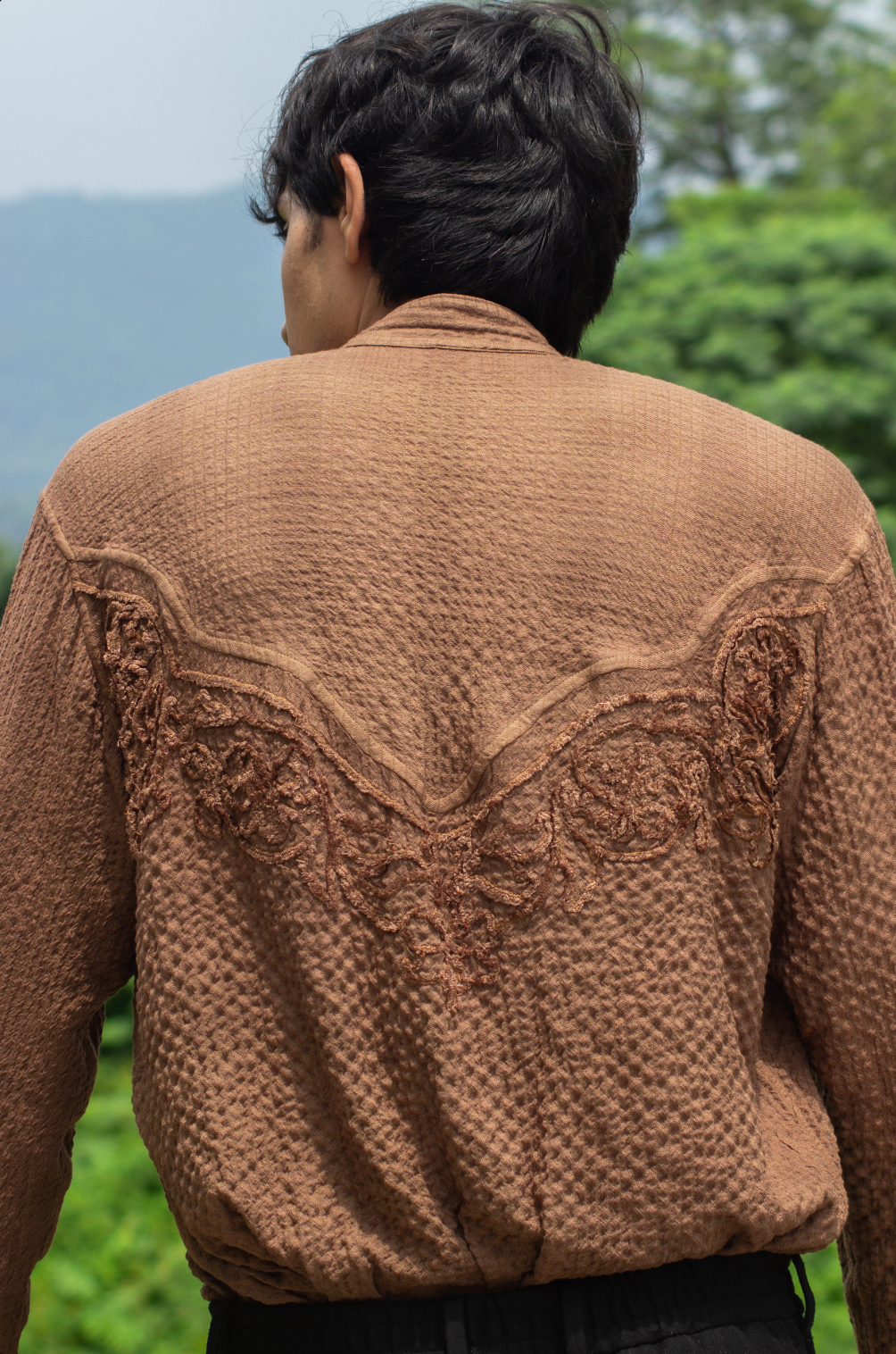 Textured Quilling Shirt in Coffee