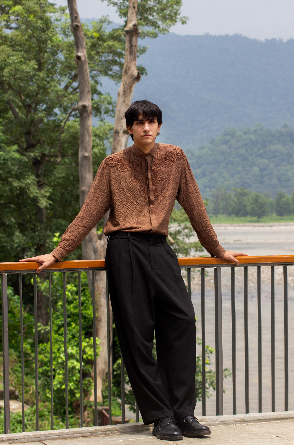 Textured Quilling Shirt in Coffee