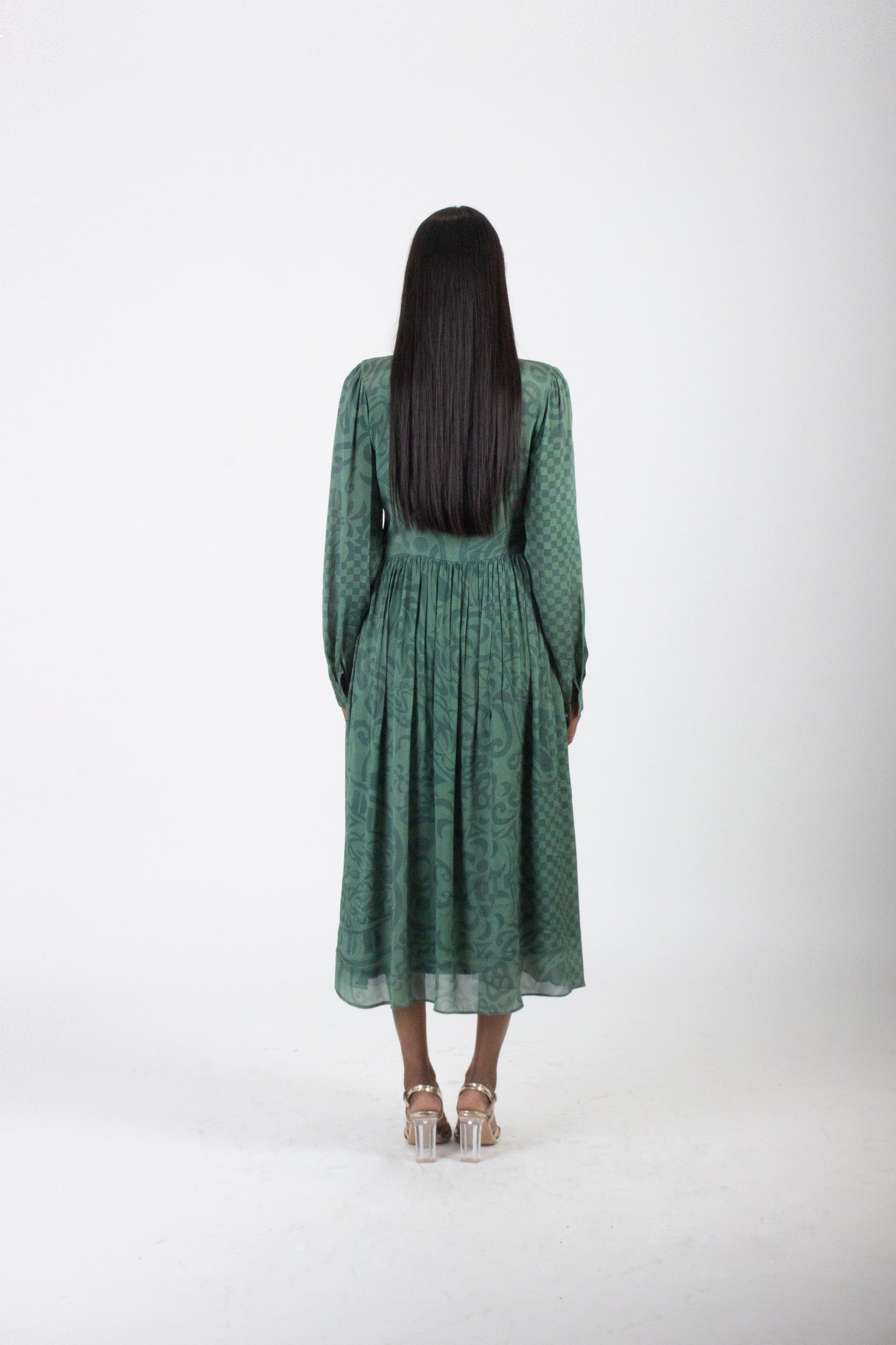 Olive Printed Silk Dress